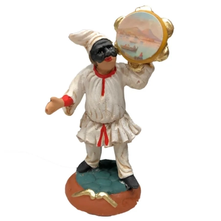 Pulcinella in terracotta con tamburello 7 cm
