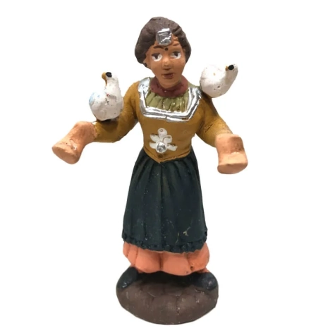Donna con uccellini in terracotta 7 cm