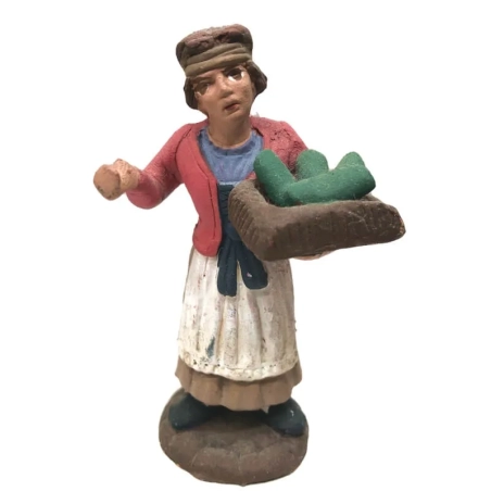 Donna con verdure in terracotta 7 cm