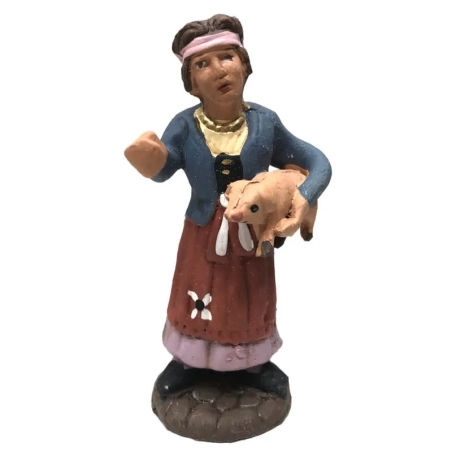 Donna con porcellino in terracotta 7 cm