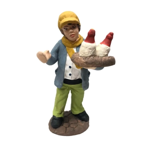 Pastore con fiasco di vino in terracotta 7 cm