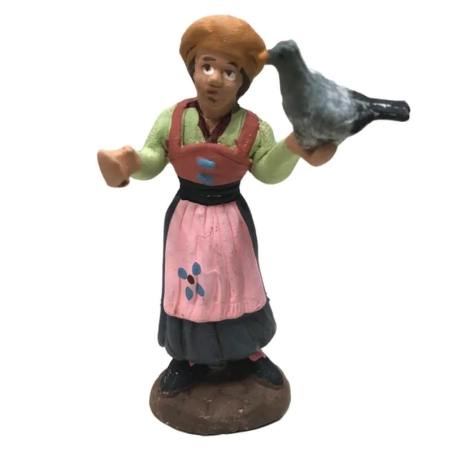 Donna con piccione in terracotta 7 cm