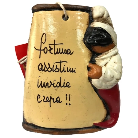 Tegola con Pulcinella con frase scaramantica 10 cm