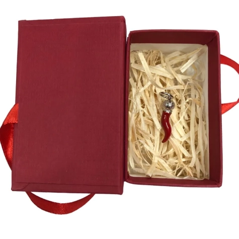 Ciondolo corno borbone in metallo 3 cm con scatola regalo
