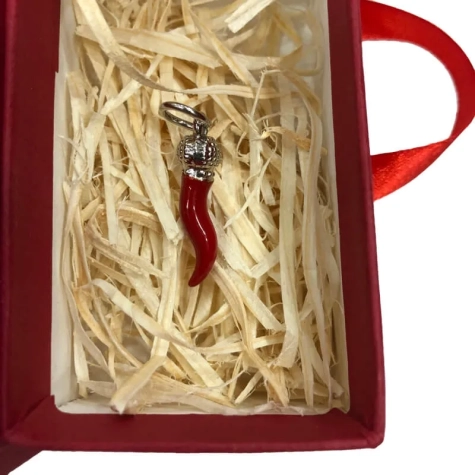 Ciondolo corno borbone in metallo 3 cm con scatola regalo 2