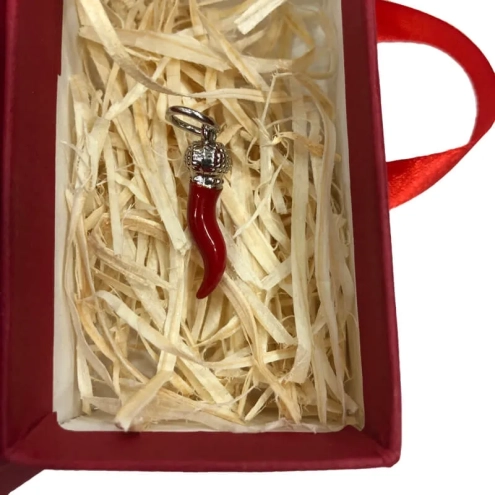Ciondolo corno borbone in metallo 3 cm con scatola regalo