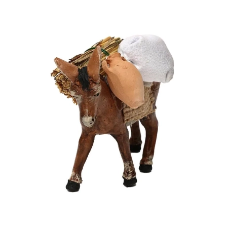 Asino che trasporta sacchi, grano, e anfore in terracotta 10 cm