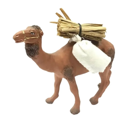Cammello con sacchi e fascine in terracotta 10 cm
