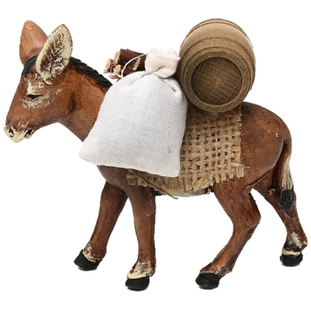 Asino marrone con anfore e fascine in terracotta 10 cm