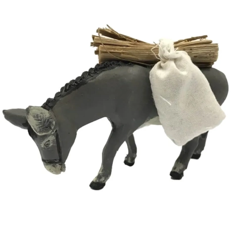 Asino napoletano che trasporta sacchi e fascine in terracotta 10 cm