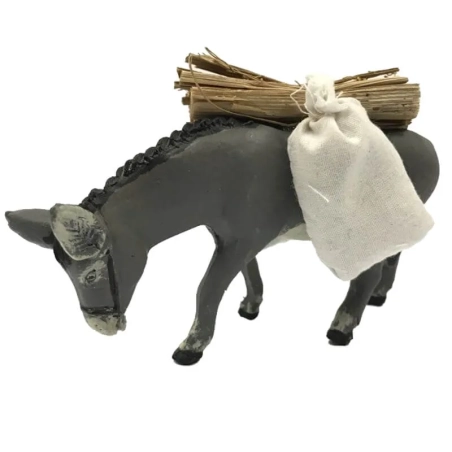 Asino napoletano che trasporta sacchi e fascine in terracotta 10 cm
