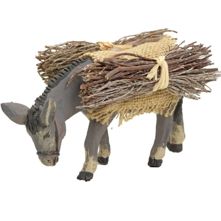 Asino con sacchi e fascine in terracotta 10 cm
