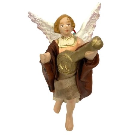 Angelo con mandolino vestito in stoffa 7 cm
