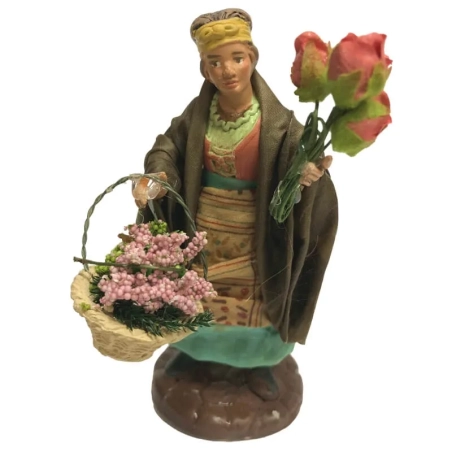 Fioraia in terracotta con vestiti di stoffa 12 cm