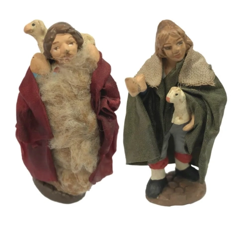 Pastori con pecore vestiti in stoffa 7 cm