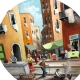 Tamburello in vera pelle con dipinto di Pulcinella in strada a Napoli 30 cm